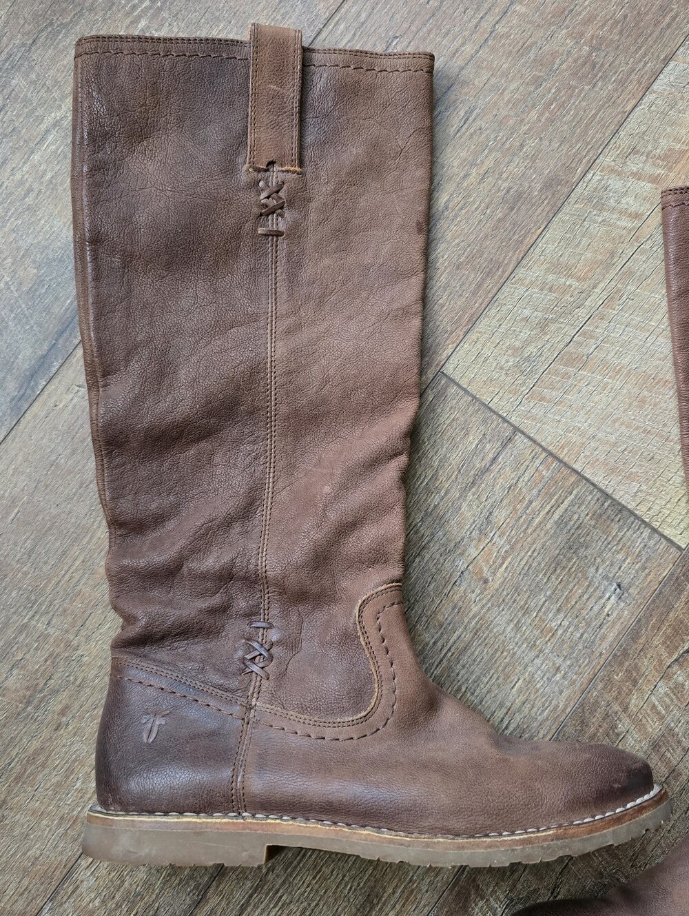 FRYE Celia X Stitch Brown Pebble Leather Tall Pull On Riding Boots Size 7 B - Picture 3 of 12